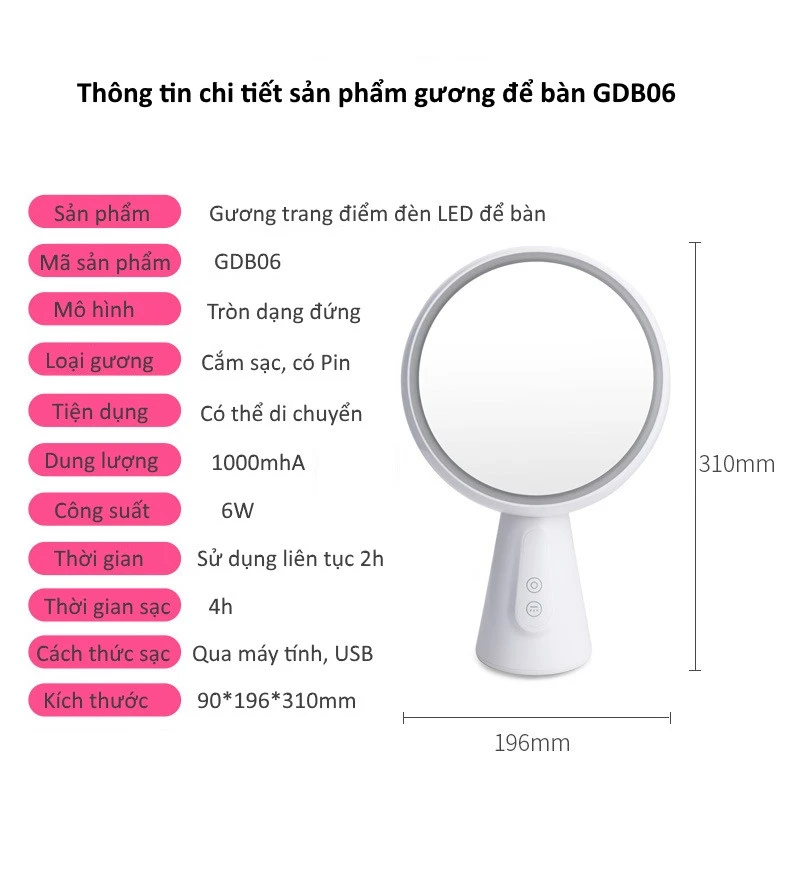 Gương trang điểm để bàn GDB06