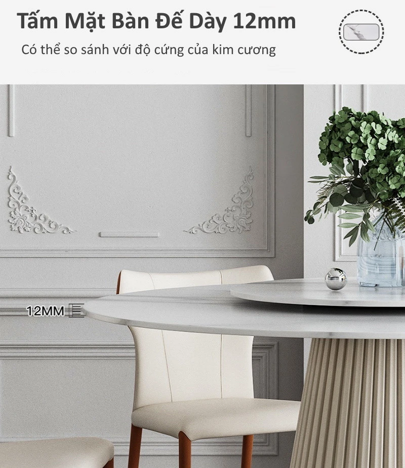 Bàn ăn tròn xoay mặt đá cao cấp Pula BA19