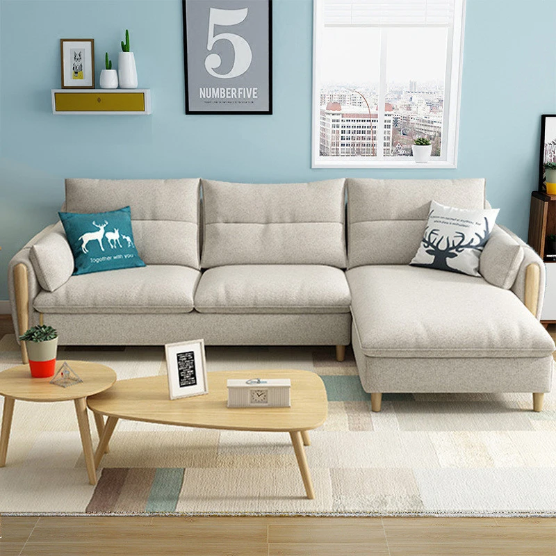 Ghế sofa góc đệm vải viền gỗ sồi L25