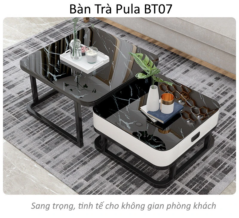 Bàn trà vuông đôi mặt kính Pula BT07