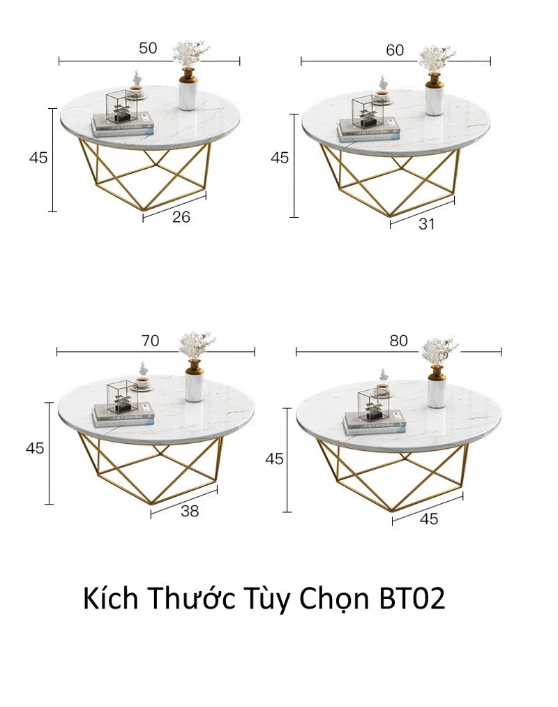 Bàn trà tròn mặt đá chân sắt Pula BT02