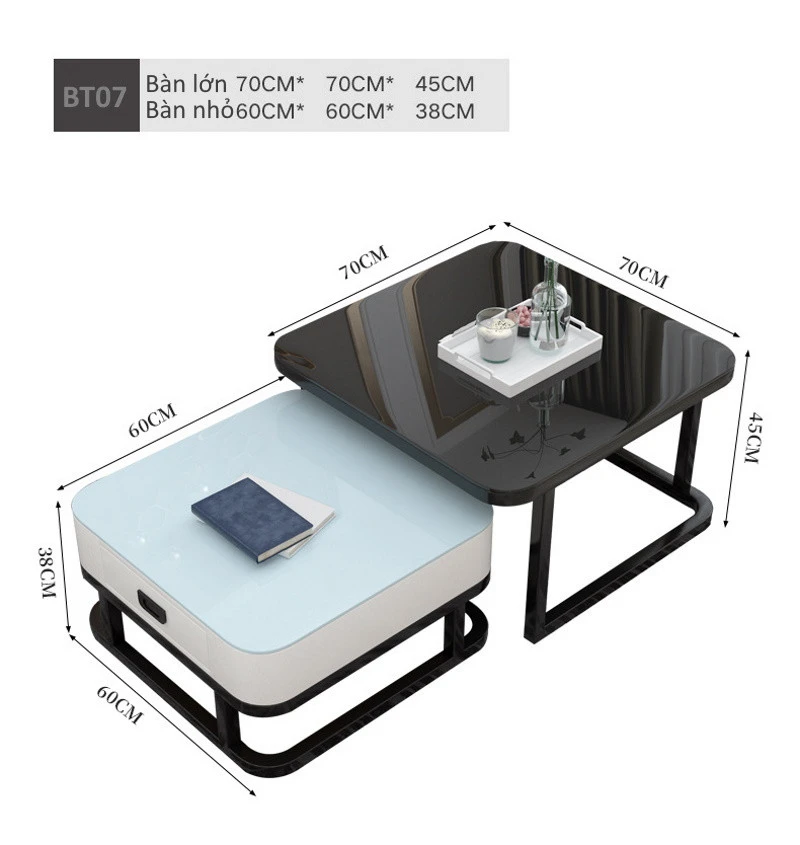 Bàn trà vuông đôi mặt kính Pula BT07
