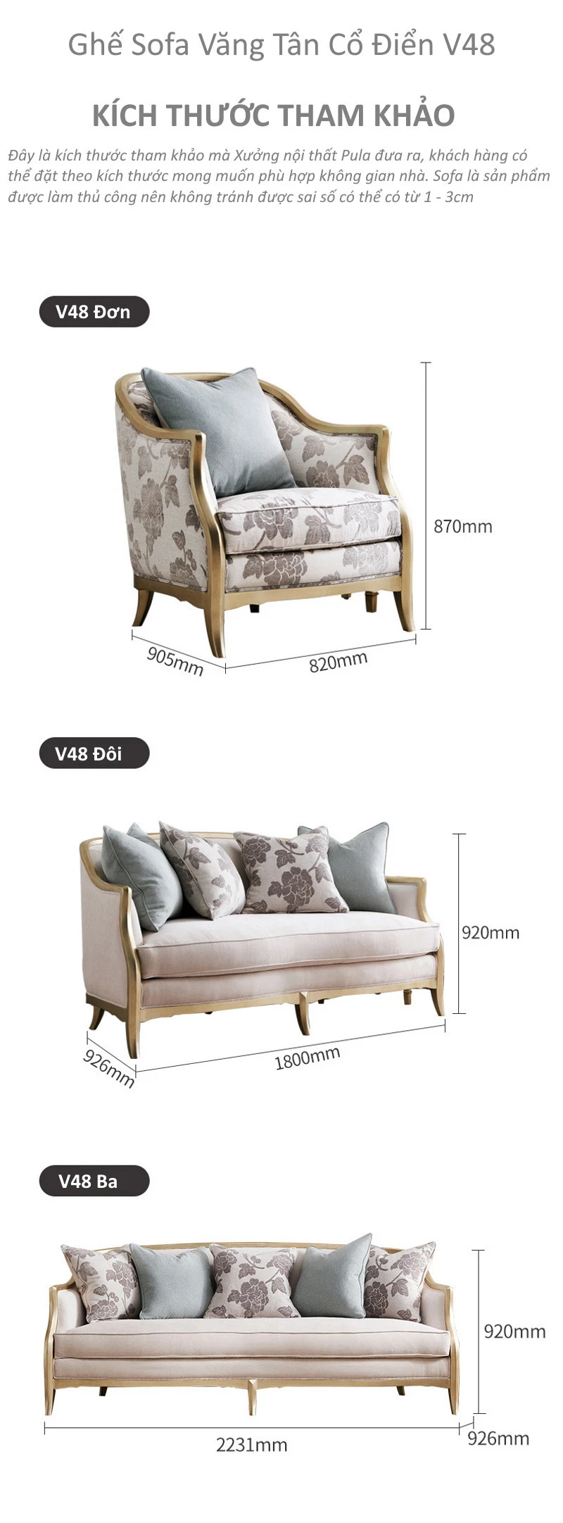 Sofa sang trọng tân cổ điển V48