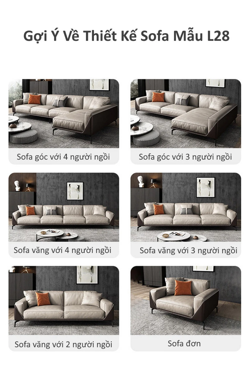 Ghế sofa góc đệm da chân sắt L28