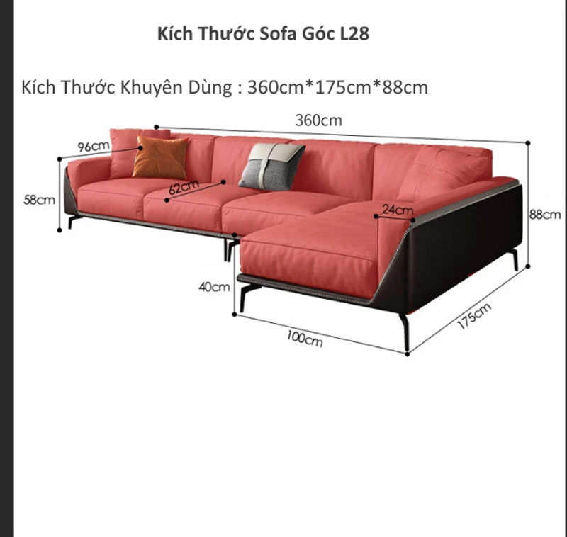 Ghế sofa góc đệm da chân sắt L28