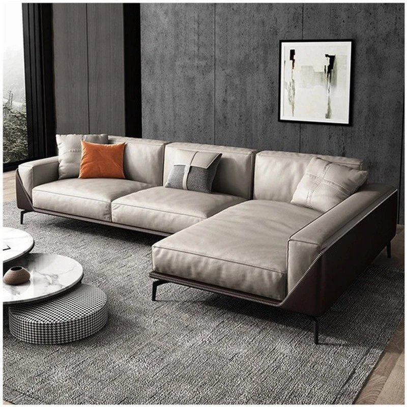 Ghế sofa góc đệm da chân sắt L28