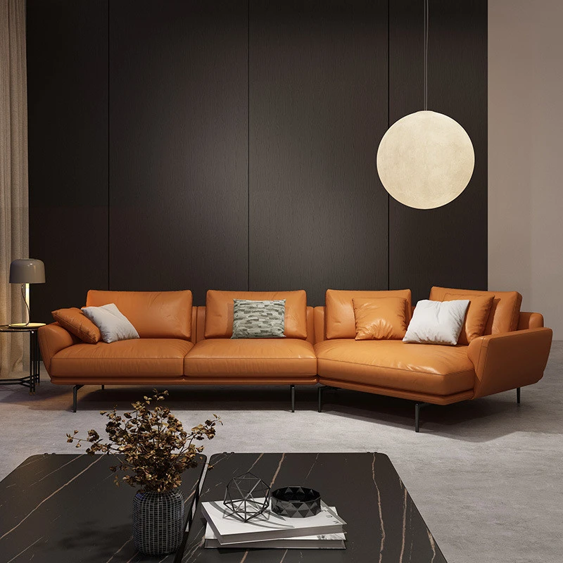 Sofa góc đệm da dáng cong L30