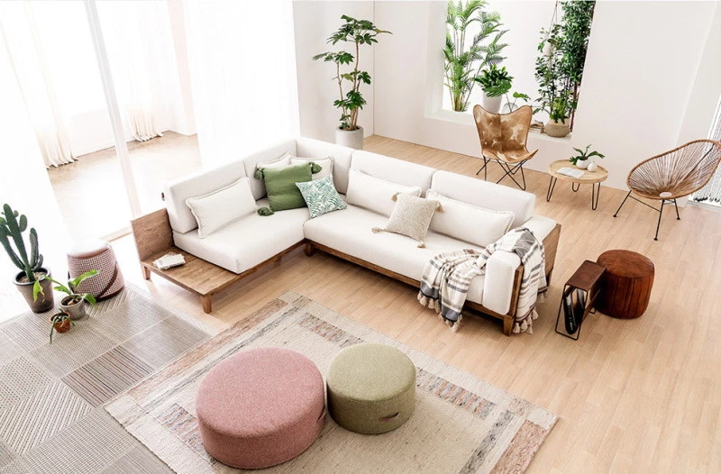 Sofa góc viền gỗ hiện đại L35