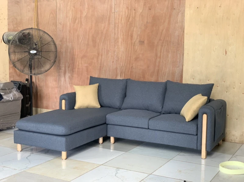 Ghế sofa góc đệm vải viền gỗ sồi L25