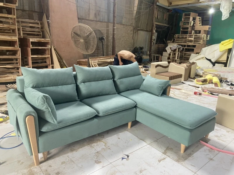 Ghế sofa góc đệm vải viền gỗ sồi L25