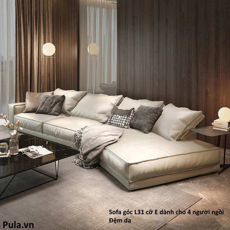 Sofa góc đệm da dáng cong L31