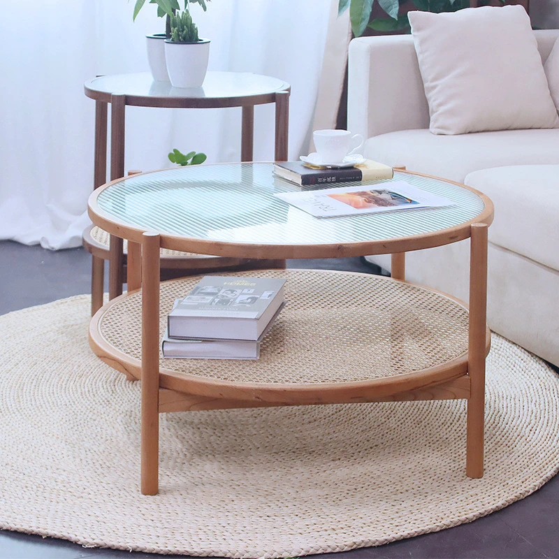 Bàn trà 2 tầng mặt kính sóng Pula BT22