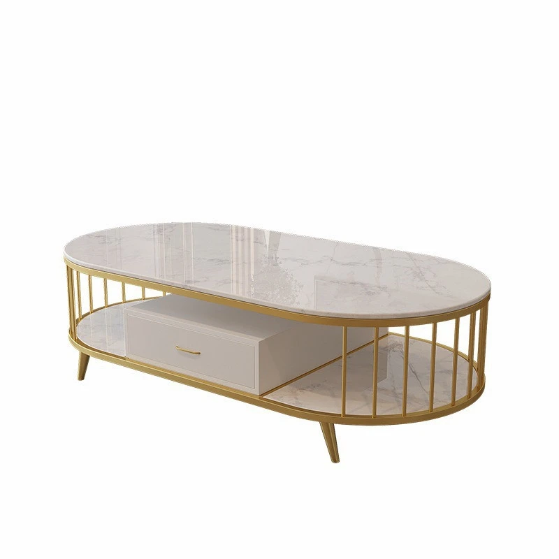 Bàn trà oval 2 tầng mặt đá Pula BT20