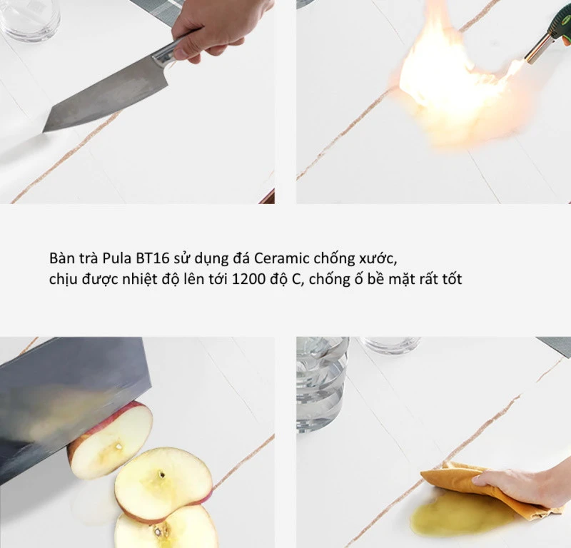 Bàn trà đôi viền gỗ mặt đá BT16