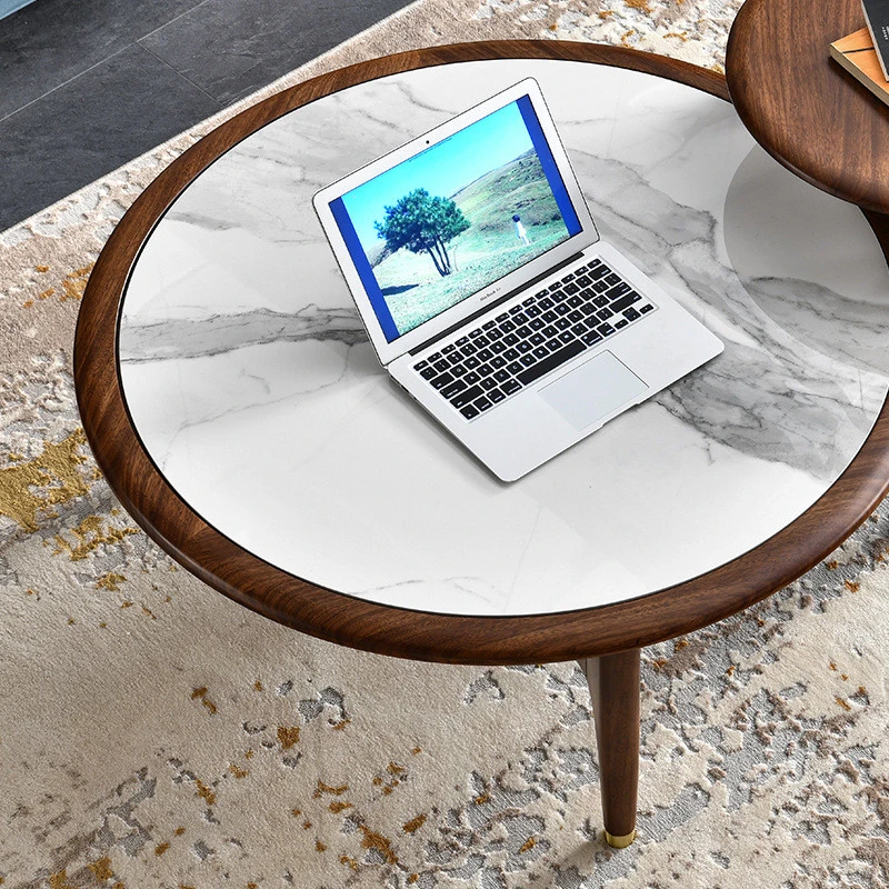 Bàn trà đôi viền gỗ mặt đá BT16