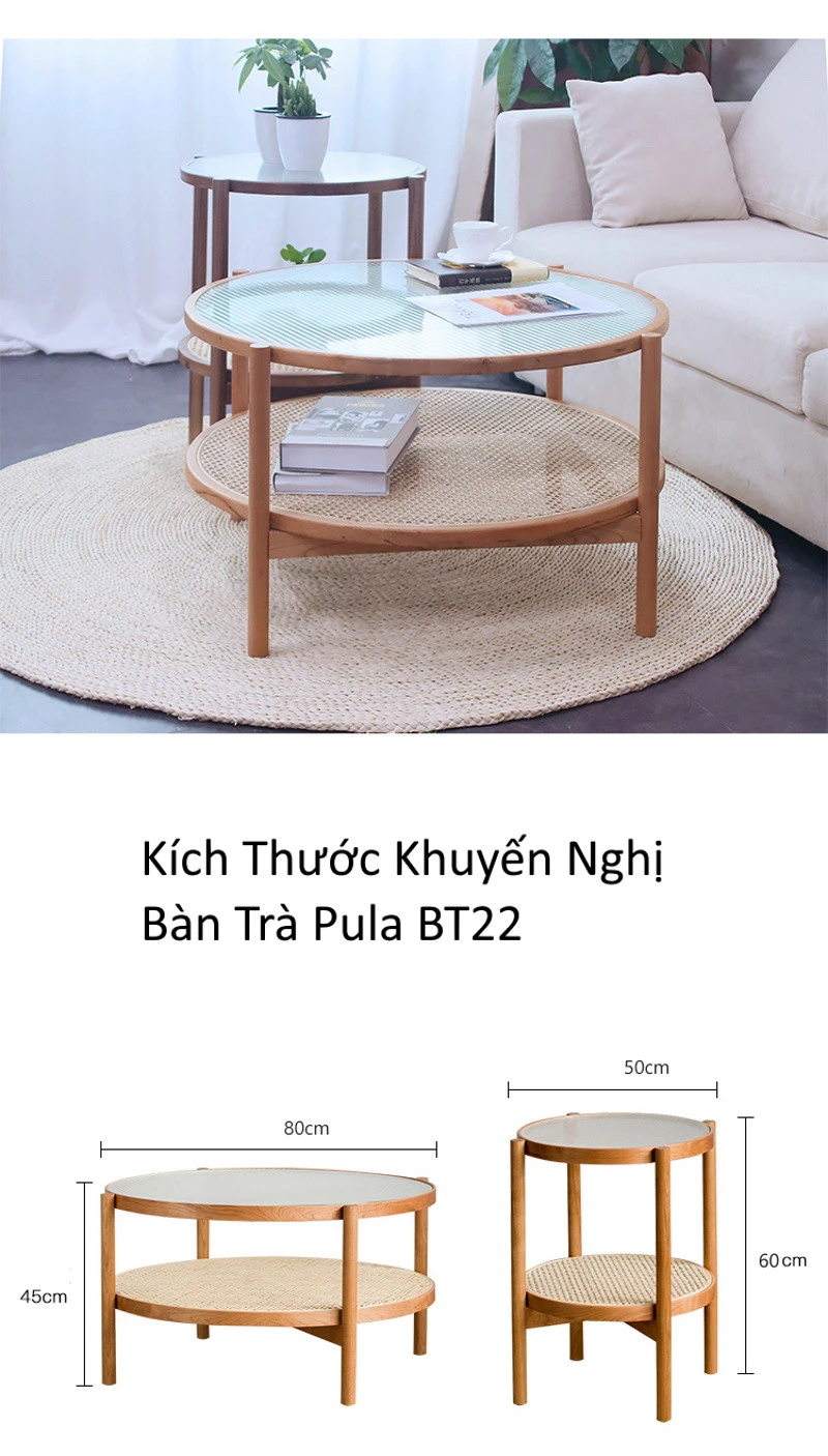 Bàn trà 2 tầng mặt kính sóng Pula BT22