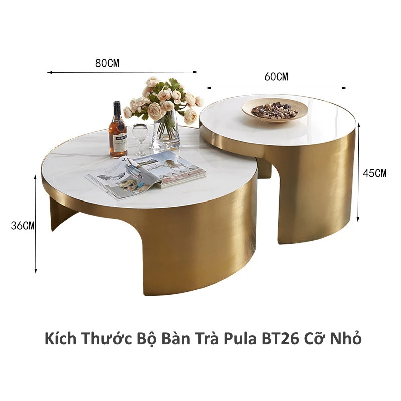 Bàn trà đôi mặt đá viền mạ PVD Pula BT26