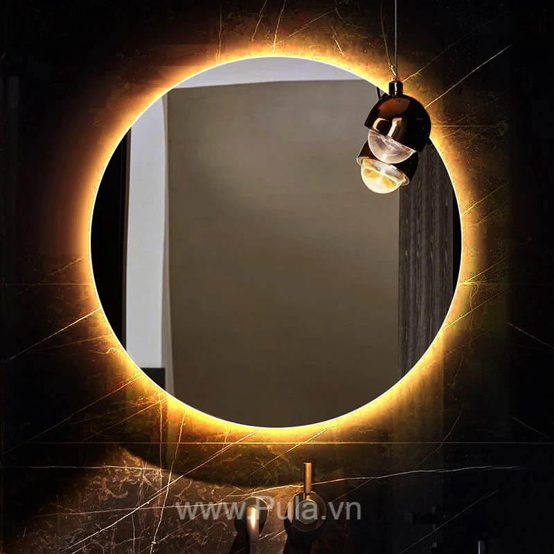 Gương phòng tắm tròn Pula GPT02 đèn LED hắt sáng