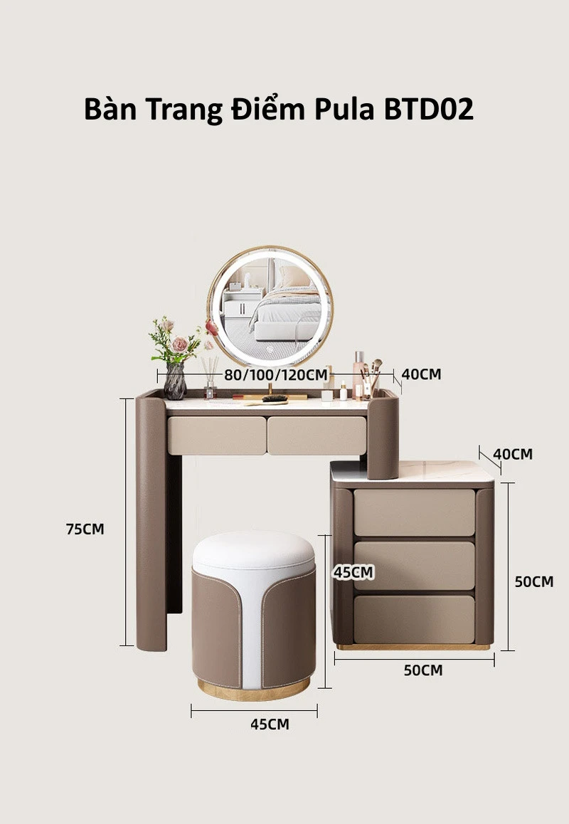 Bàn trang điểm mặt đá nhập khẩu Pula BTD02