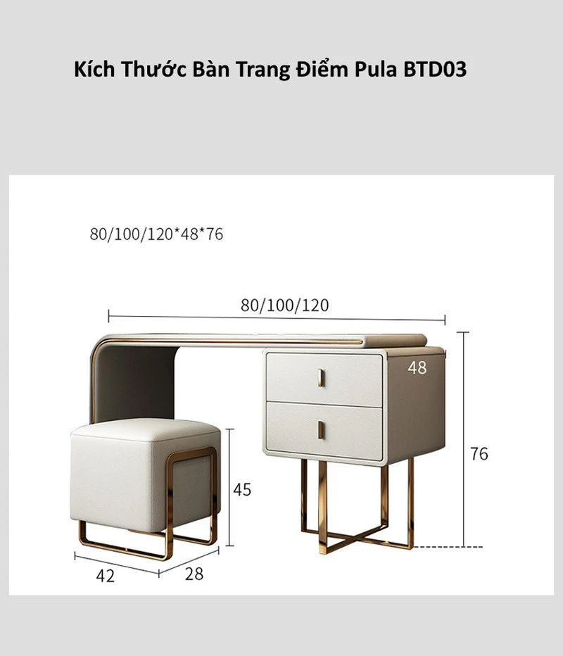 Bàn trang điểm hiện đại chân sắt mạ PVD Pula BTD03