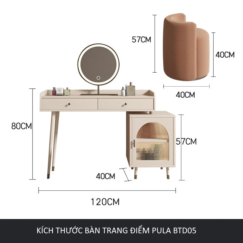 Bàn trang điểm viền gỗ có tủ tab Pula BTD05
