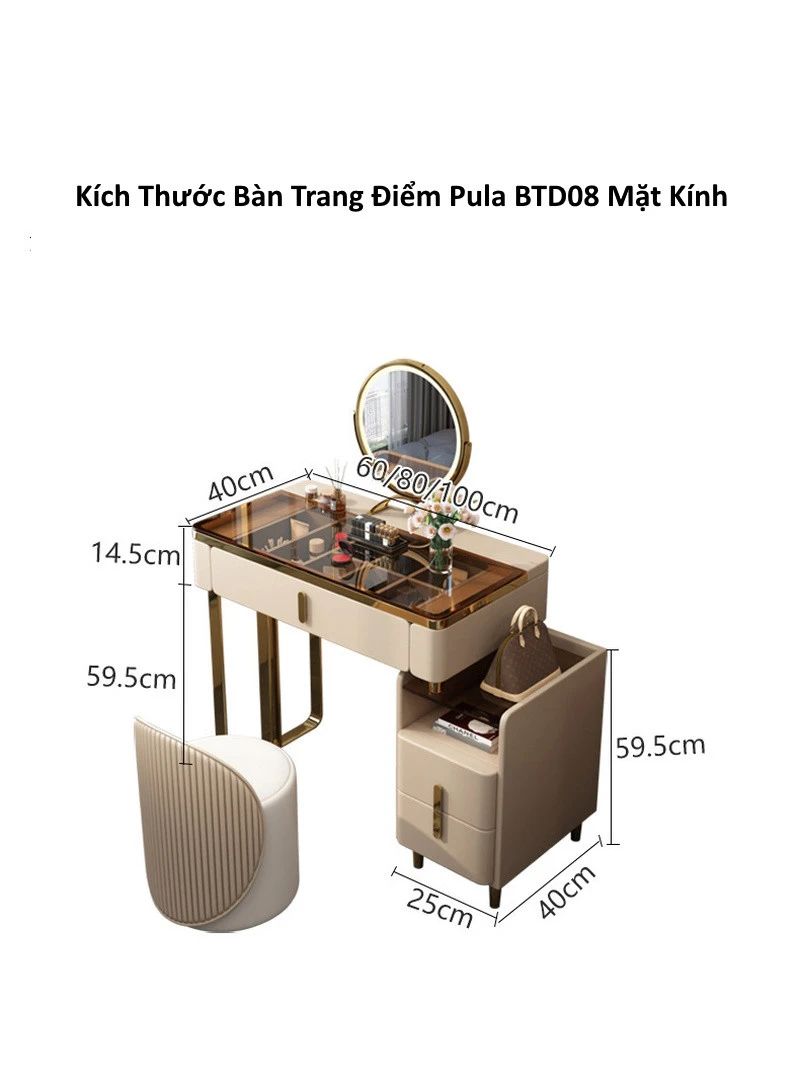 Bàn trang điểm mặt kính hiện đại Pula BTD08