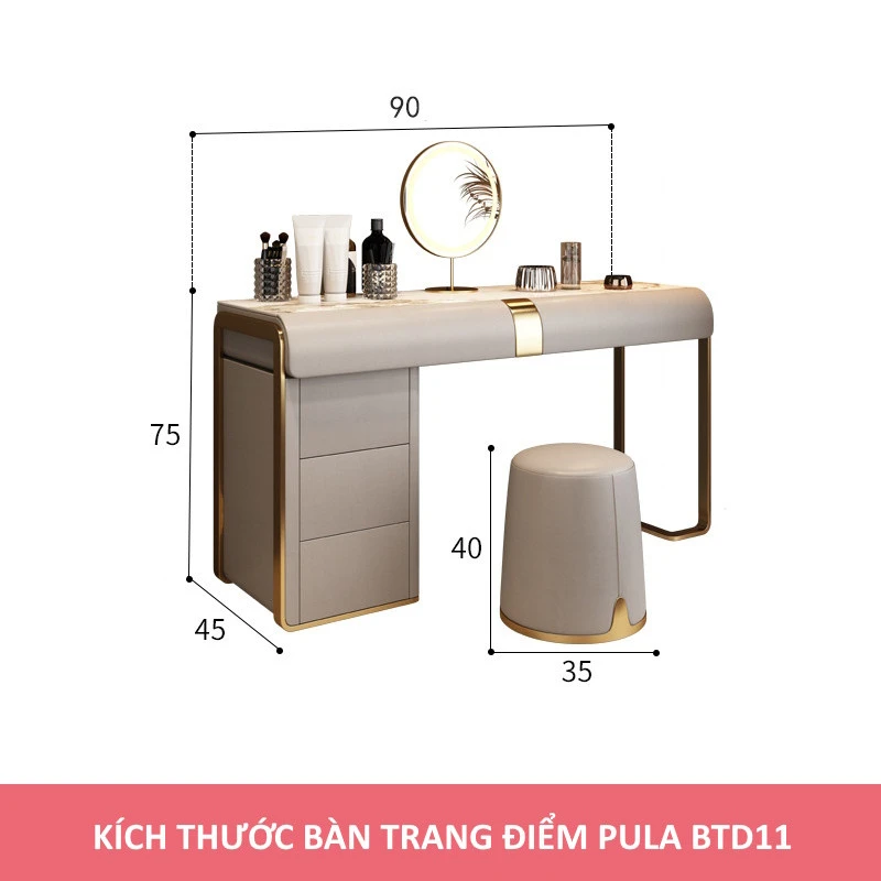 Bàn trang điểm Pula BTD12 viền da mặt đá