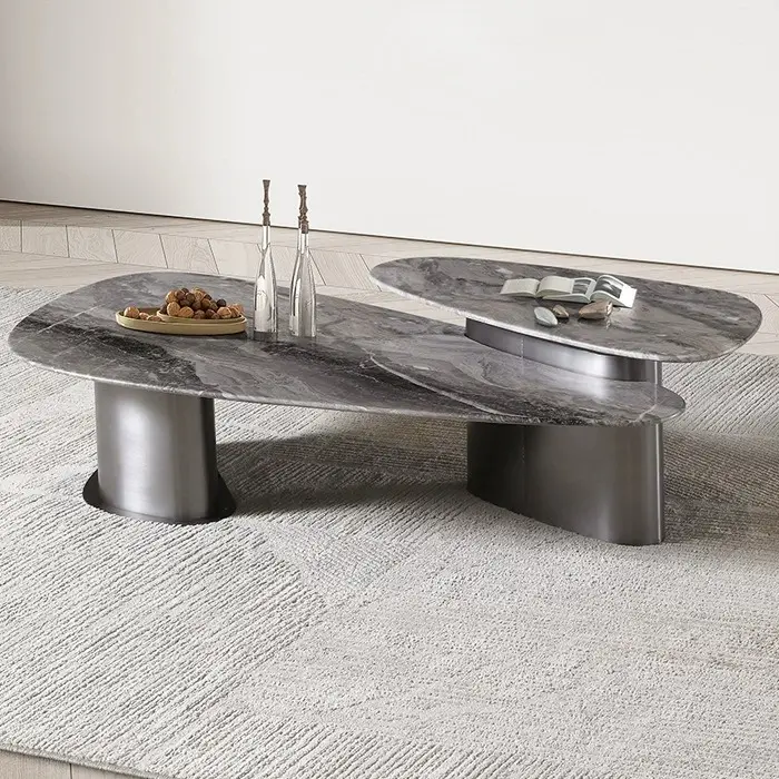 Bàn trà mặt đá nhập khẩu 2 tầng Pula BT84