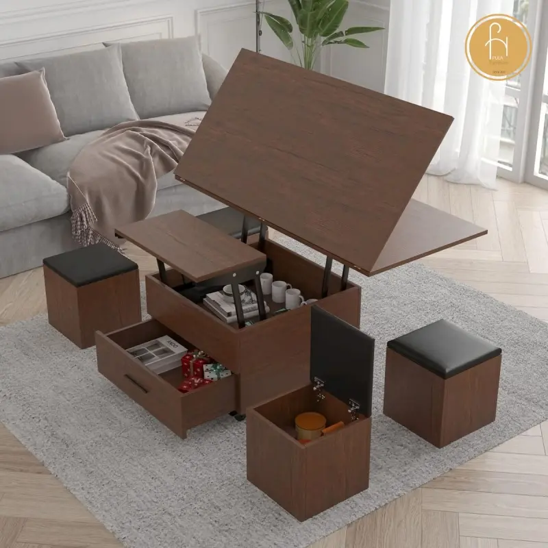 Bàn trà gỗ kết hợp bàn ăn
