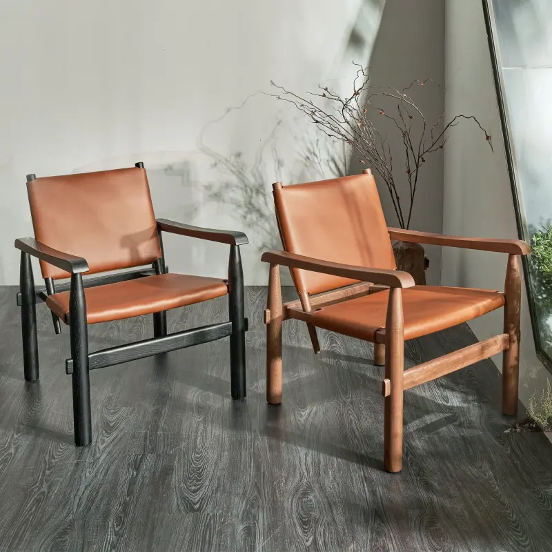 Ghế Armchair gỗ bọc da Doulun