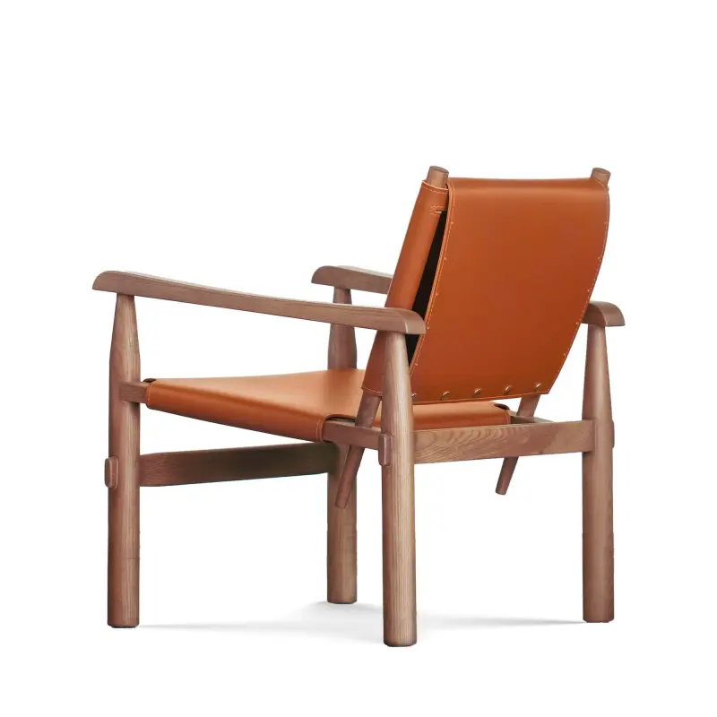 Mặt sau Ghế Armchair gỗ bọc da Doulun