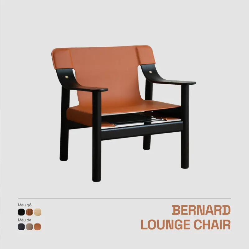 Ghế Armchair gỗ bọc da Bernard