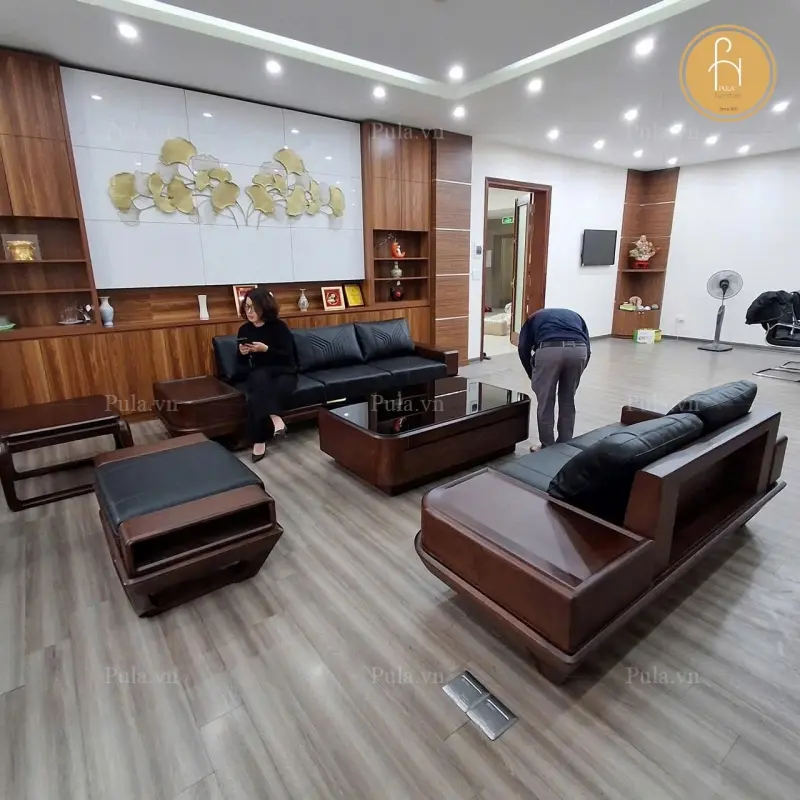 Bộ sofa gỗ Hương xám 5 món SG02 tại nhà khách ở Tây Hồ - Hà Nội