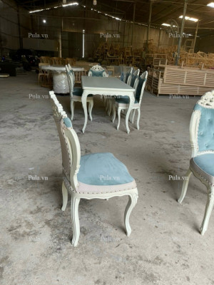Ghế ăn tân cổ điển nệm xanh