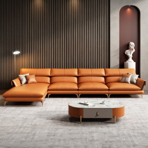 Sofa da bò Italy cao cấp Pula Davina (L43) phiên bản màu cam