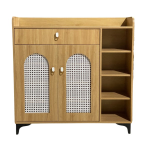Tủ để giày cánh mây chân sắt Pula SC56 nâu gỗ tự nhiên