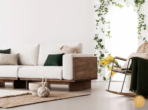 Kết hợp sofa văng viền gỗ V62 cùng nội thất khác