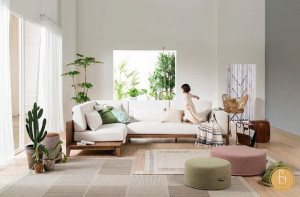Sofa góc viền gỗ hiện đại L35