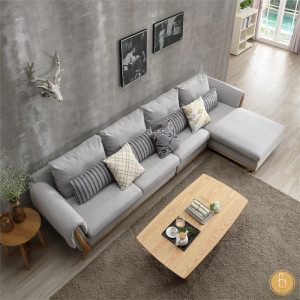 Ghế sofa góc đệm vải viền da gỗ sồi L22