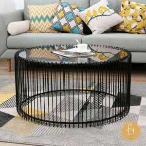 Bàn trà khung sắt mặt kính Pula BT28