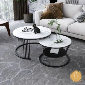 Bàn trà đôi mặt đá chân sắt Pula BT50