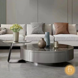 Bộ bàn trà inox tròn đá phiến Pula BT36
