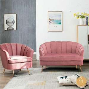 Ghế sofa tone hồng bọc nỉ nhung cao cấp
