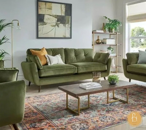 Trang trí phòng khách với sofa màu xanh lá