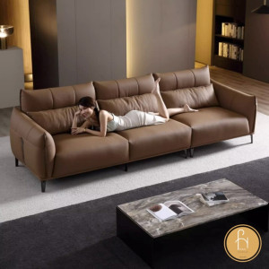 Phối sofa da nâu với màu trung tính