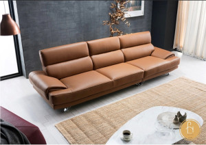 Sofa da nâu kết hợp với sàn gỗ