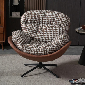 Ghế thư giãn xoay Pula Swivel nâu đệm kẻ