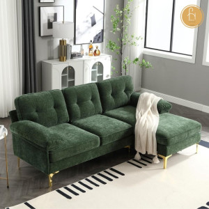 Sofa nỉ góc L chân mạ PVD