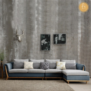 Ghế sofa góc đệm vải viền da gỗ sồi L22