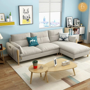 Ghế sofa góc đệm vải viền gỗ sồi L25